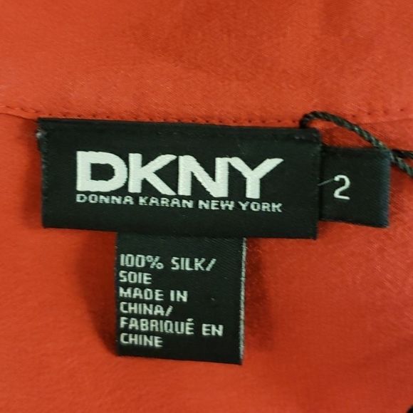 DKNY💕 Orange 100% Silk Shirt Blouse Top - Picture 9 of 9